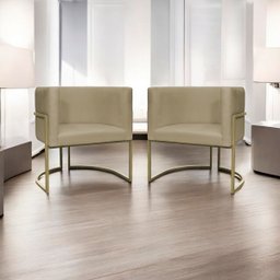 Kit 2 Poltronas Decorativa Recepção Luna Suede Cores Base de Ferro Champagne - 2
