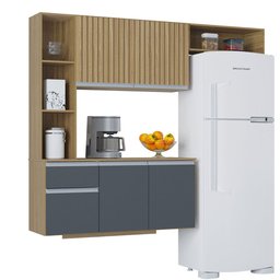 Armário de Cozinha Mel 163cm Suspensa Compacto C Balcão Damasco Ripado Cinza Poquema Móveis - 3