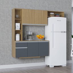 Armário de Cozinha Mel 163cm Suspensa Compacto C Balcão Damasco Ripado Cinza Poquema Móveis - 2