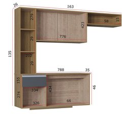 Armário de Cozinha Mel 163cm Suspensa Compacto C Balcão Damasco Ripado Cinza Poquema Móveis - 5