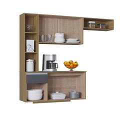 Armário de Cozinha Mel 163cm Suspensa Compacto C Balcão Damasco Ripado Cinza Poquema Móveis - 4
