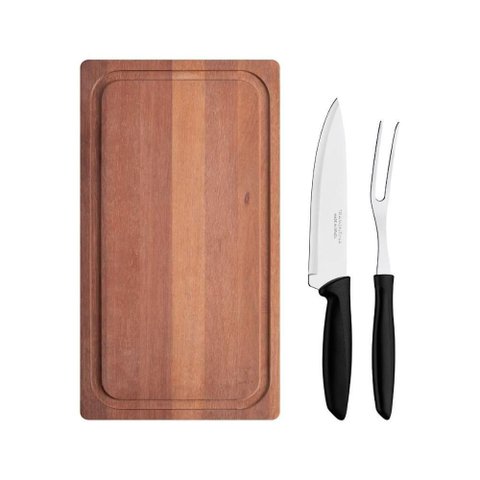 Jogo Trinchante Plenus 23498081 em Aço Inox com Tábua Cabos Polipropileno Cozinhas Preto