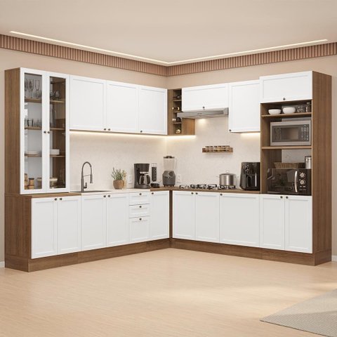Armário de Cozinha Completa de Canto 549 cm Rustic/Branco Vik Madesa 01