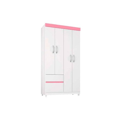 Guarda Roupa Solteiro 4 Portas e 2 Gavetas Lotus Branco/Rosa - Demóbile