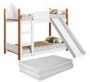 Ver imagem 1 de Cama Infantil Beliche Magia para Crianças Quarto Grade Proteção Escorregador e 2 Colchões Cor Branco