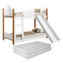 Ver imagem 1 de Cama Infantil Beliche Magia para Crianças Quarto Grade Proteção Escorregador e 2 Colchões Cor Branco