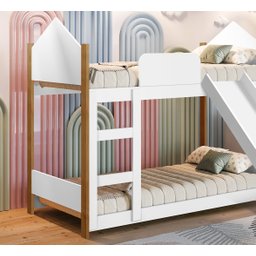 Cama Infantil Beliche Magia para Crianças Quarto Grade Proteção Escorregador e 2 Colchões Cor Branco - 3