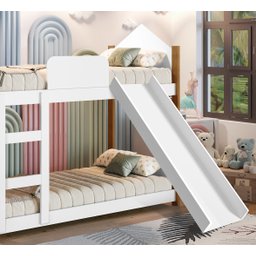 Cama Infantil Beliche Magia para Crianças Quarto Grade Proteção Escorregador e 2 Colchões Cor Branco - 4