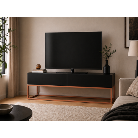 Rack para Sala Preto Estante Industrial para TV Pé de Ferro Cobre