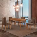 Ver imagem 1 de Mesa de Jantar Copper 120cm Tampo Mdf 4 Cadeiras Moderna Veludo Marrom/naturalle/naturalle