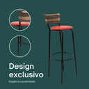 Ver imagem 4 de Kit 3 Banquetas 80cm para Balcão Ilha Bancada Área Gourmet Encosto em Junco Banco Itagold