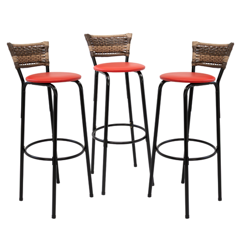 Kit 3 Banquetas 80cm para Balcão Ilha Bancada Área Gourmet Encosto em Junco Banco Itagold