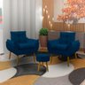 Kit 2 Poltrona Decorativa Sala de Estar Escritório Quarto Prime 1 Puff Redondo Cor: Azul Marinho - 7