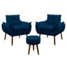 Kit 2 Poltrona Decorativa Sala de Estar Escritório Quarto Prime 1 Puff Redondo Cor: Azul Marinho - 1