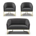 Ver imagem 1 de Sofá Namoradeira e 2 Poltronas Base Industrial Dourado Stella Bouclê D03 - D'Rossi Cor Grafite