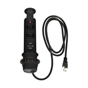 Torre de Tomada 2 Tomadas + 2 Usb Cor Preta Retrátil