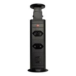 Torre de Tomada 2 Tomadas + 2 Usb Cor Preta Retrátil - 3