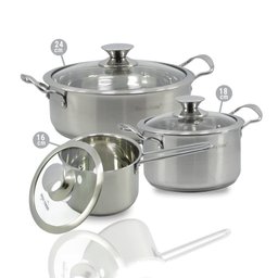 Jogo de Panelas Antiaderente Aço Inox Belle Cuisine 6 Peças - 1