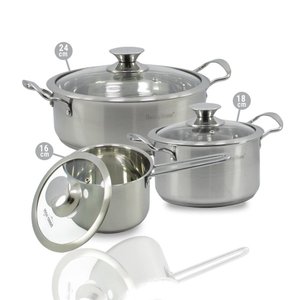 Jogo de Panelas Antiaderente Aço Inox Belle Cuisine 6 Peças