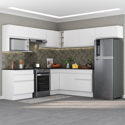 Cozinha Completa Compacta Armário Canto FL2106 Veneza Multi Branco