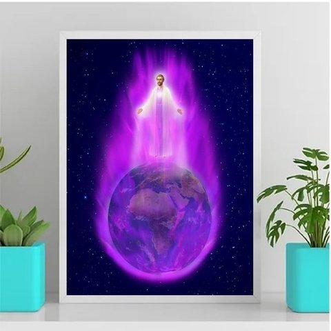 Quadro Chama Violeta Saint Germain 24x18cm:Madeira preta