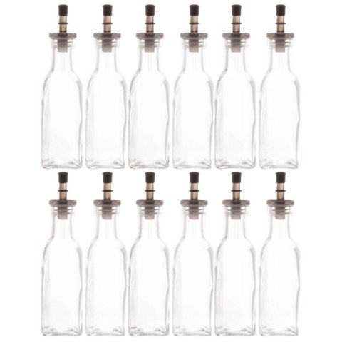 Kit 12 Garrafas de Vidro 200ml com Bico Dosador para Vinagre Azeite Transparente Lyor