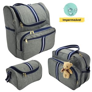 Kit Bolsas Maternidade 3 Peças com Mochila 2 em 1 Faixa Luxo Bolsa G Bolsa P e Mochila G Infantil Mz