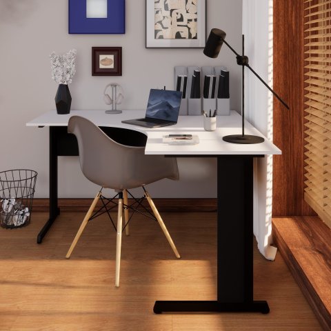 Mesa Angular New City Pé Metálico Light 135 cm Cinza Cristal/Preto Gebb Work
