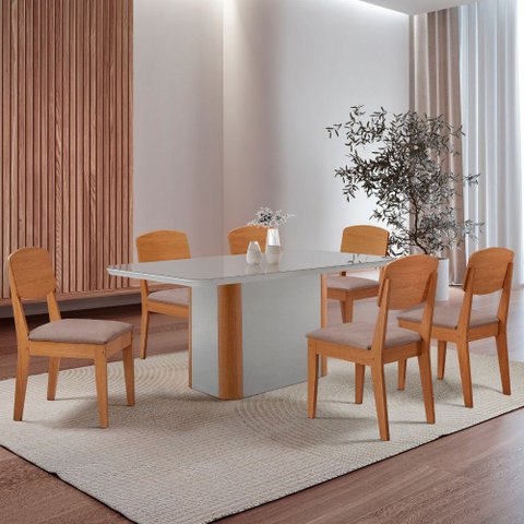 Mesa de Jantar Isadora 180cm Tampo Mdf Vidro com 6 Cadeiras Copper