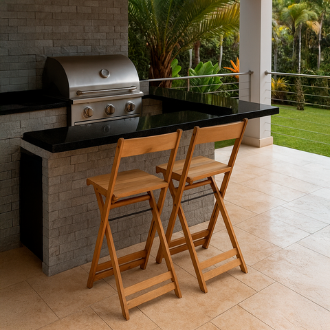 Conjunto 2 Banquetas Alta Dobráveis Bar e Balcão Madeira: Mel