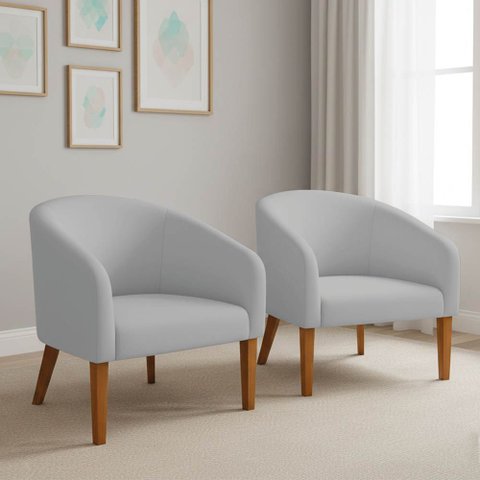 Poltrona Sala Decorativa Kit 2 Stella Pé Madeira Trapézio Castanho Suede D03 - D’Rossi
