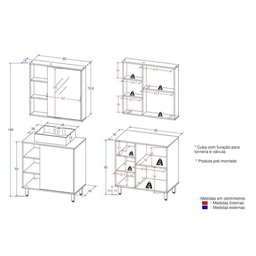 Gabinete Banheiro Com Cuba E Espelheira 80Cm Multimóveis Vcr10067 Carvalho Cartagena/Branco - 4