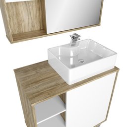 Gabinete Banheiro Com Cuba E Espelheira 80Cm Multimóveis Vcr10067 Carvalho Cartagena/Branco - 5
