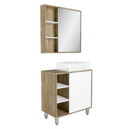 Gabinete Banheiro Com Cuba E Espelheira 80Cm Multimóveis Vcr10067 Carvalho Cartagena/Branco - 1