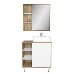 Gabinete Banheiro Com Cuba E Espelheira 80Cm Multimóveis Vcr10067 Carvalho Cartagena/Branco - 2