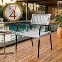 Ver imagem 2 de Kit 4 Poltronas Porã Junco Sintético Estrutura Aço Preto com Braços para Área Externa - Branco