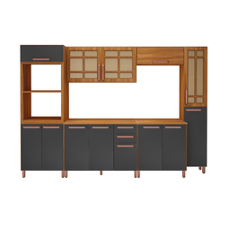 COZINHA COMPLETA PREDILLETA ALINE MODULADA 6 PECAS 305 CM 13 PORTAS 2 GAVETAS COM TAMPO FREIJO CHUMB - 4