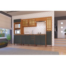 COZINHA COMPLETA PREDILLETA ALINE MODULADA 6 PECAS 305 CM 13 PORTAS 2 GAVETAS COM TAMPO FREIJO CHUMB - 1