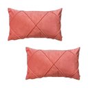 Ver imagem 1 de Kit 2 Capas para Almofada Drapeada em Veludo Retangular Rosa Coral