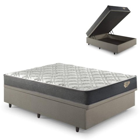 Base Box Baú 138x188 Linho  com Colchão Adapto Molas Ensacadas Ecoflex