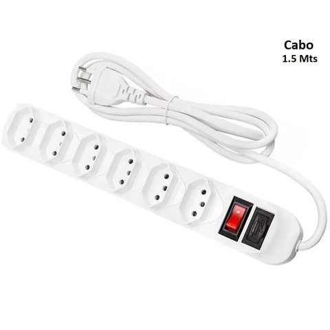 Filtro De Linha Régua Extensão Com 6 Tomadas 2P+T Com Cabo 1.5 Mts Bivolt