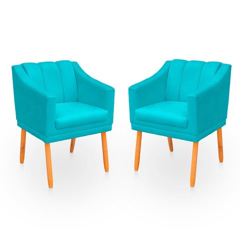 Kit com 2 Poltronas Cadeira para Sala Confortável e Moderna Mila Suede:azul Tiffany