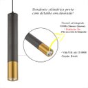 Ver imagem 3 de 3 Pendente Cilíndrico Preto Detalhe Dourado Led 3000K Bancada Lup71