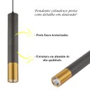 Ver imagem 4 de 3 Pendente Cilíndrico Preto Detalhe Dourado Led 3000K Bancada Lup71