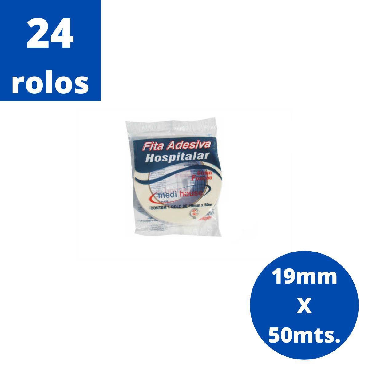 Kit 24 Rolos Fita Adesiva Crepe Curativo 19X50Mts Branca - 2