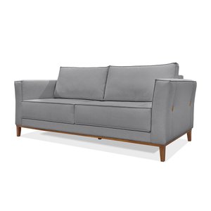 Sofá 2 Lugares 1,90m Estofado em Linho Cinza com Pés de Madeira - Barão Lucadi Home