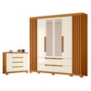 Ver imagem 1 de Guarda Roupa Casal Atena 6 Portas de Bater com Espelho e Cômoda Sapateira MDP Cinamomo Off White