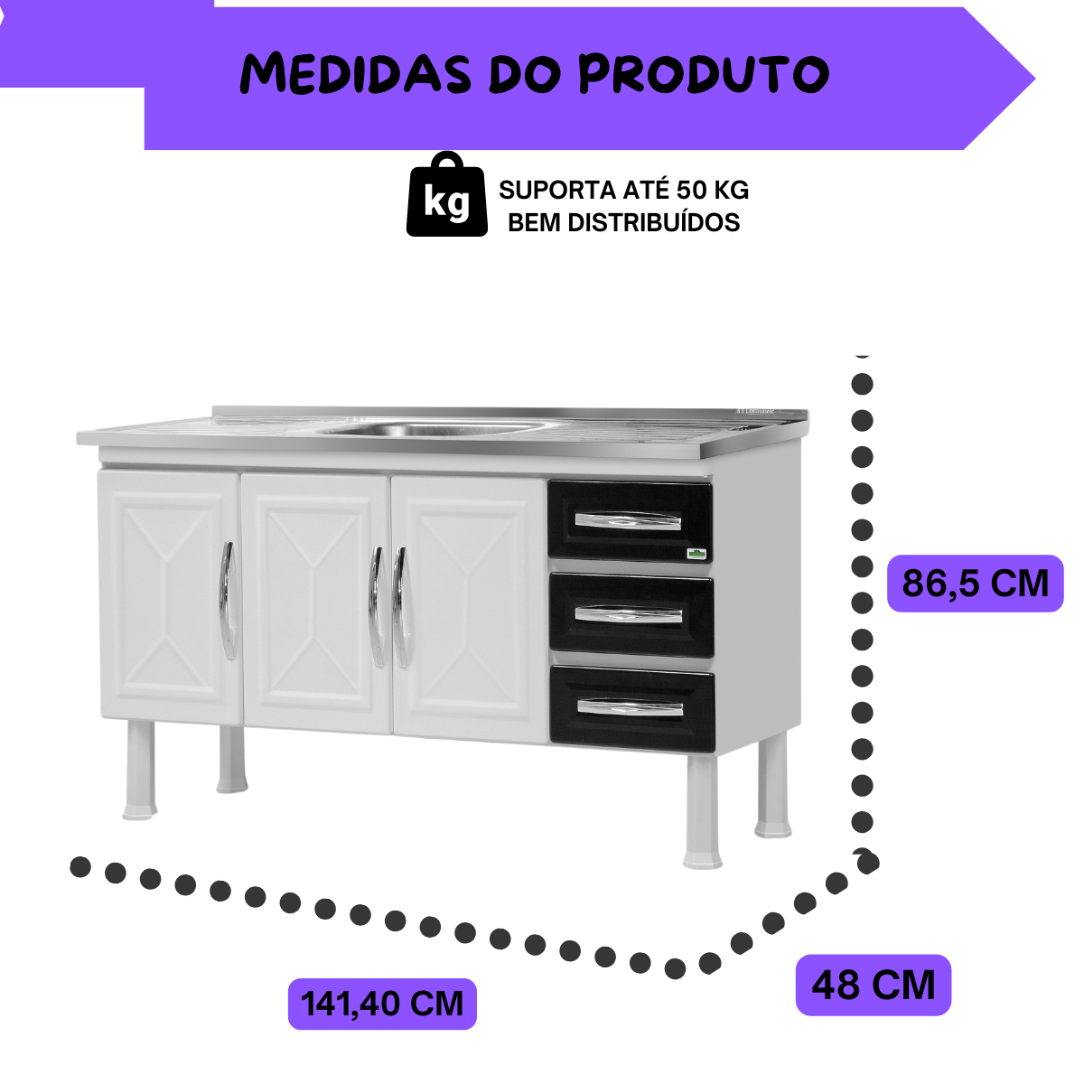 Gabinete Moderno Aço Cozinha Pia Gavetas Resistente:gaveta Preta - 4