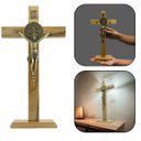 Ver imagem 1 de Crucifixo Cruz de Mesa e Parede Medalha de São Bento Madeira 34 Cm Canção Nova 04.06456