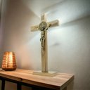 Ver imagem 2 de Crucifixo Cruz de Mesa e Parede Medalha de São Bento Madeira 34 Cm Canção Nova 04.06456